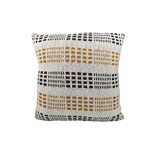Nova Home Boxes Hand Knitted Cushion Cover - 100% Cotton - 45x45 cm - Mustard & Black product thumbnail 2