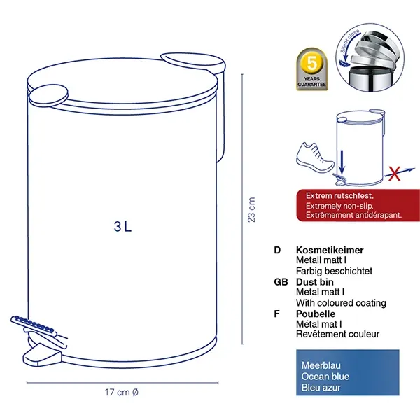 Kela "Mats" Waste Pedal Bin - 3 Liter - Ocean Blue product thumbnail 2