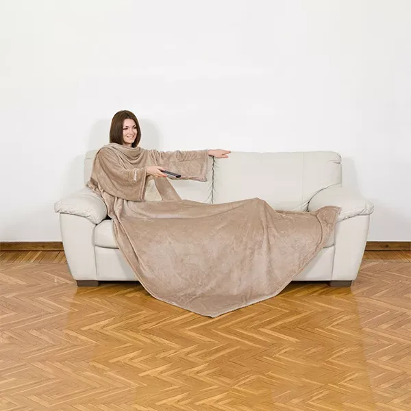 Kanguru Flannel Blanket With Sleeves - 140x210 cm - Cream product thumbnail 2