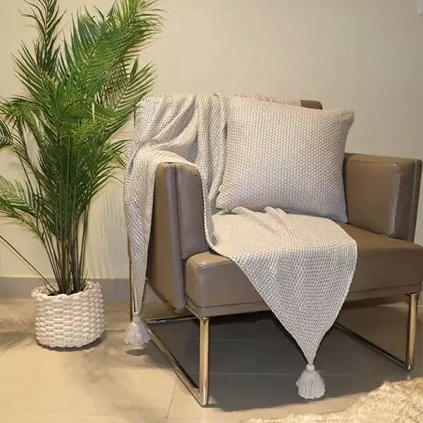 Nova Home Shine Hand Knitted Cushion Cover - 100% Cotton - 45x45 cm - Silver product thumbnail 3