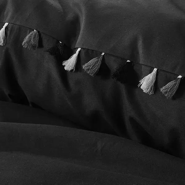 Nova Home Daren Duvet Cover Set With Tassels - 100% Cotton - Queen - 4 Pcs - Black product thumbnail 4