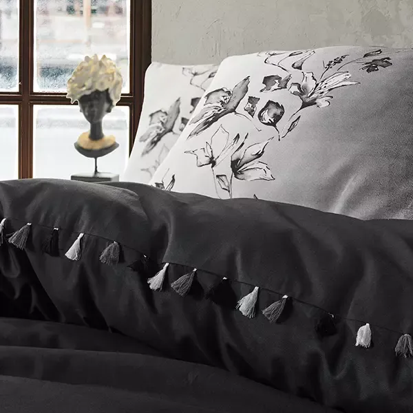 Nova Home Daren Duvet Cover Set With Tassels - 100% Cotton - Black (Available in Sizes) product thumbnail 5