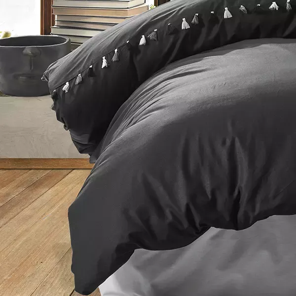 Nova Home Daren Duvet Cover Set With Tassels - 100% Cotton - Queen - 4 Pcs - Black product thumbnail 2
