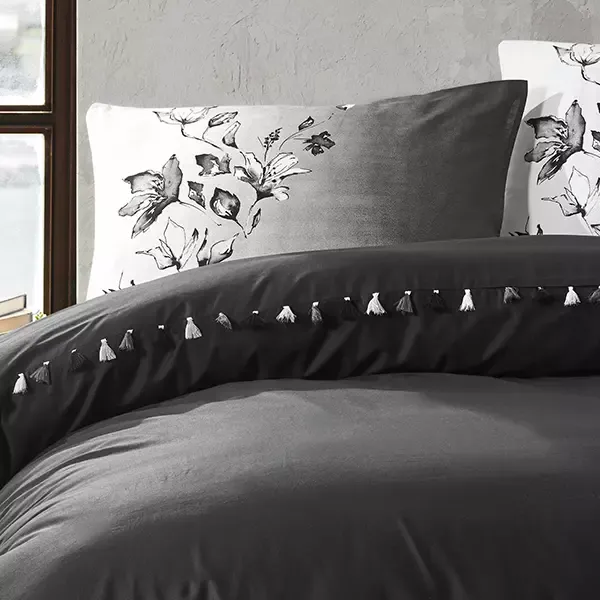 Nova Home Daren Duvet Cover Set With Tassels - 100% Cotton - Black (Available in Sizes) product thumbnail 8