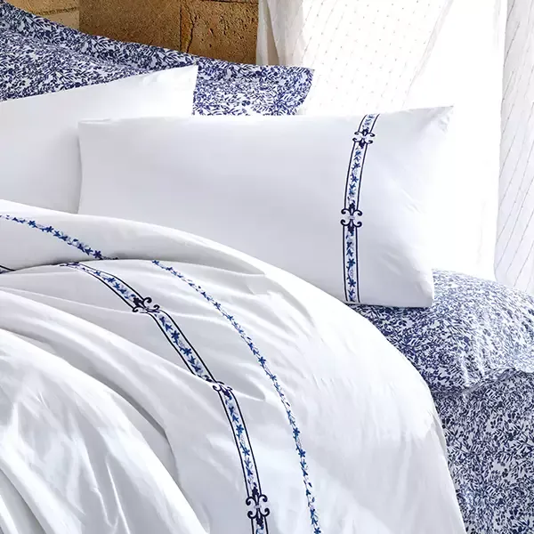 Nova Home Delmor Embroidered Duvet Cover Set - 100% Cotton - King & Super King - 6 Pcs - Navy product thumbnail 2