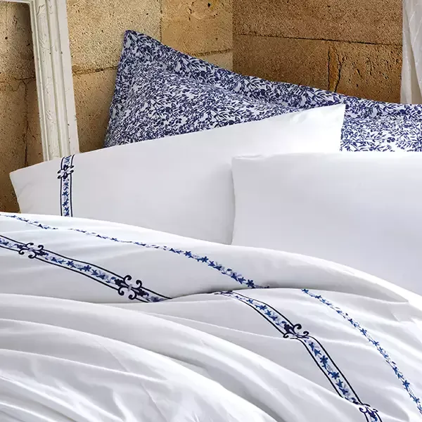Nova Home Delmor Embroidered Duvet Cover Set - 100% Cotton - King & Super King - 6 Pcs - Navy product thumbnail 4