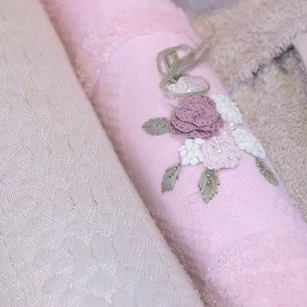 Weva Fancy Family Bathrobe Set - 100% Turkish Cotton - 12 Pcs - Pink & Taupe product thumbnail 4