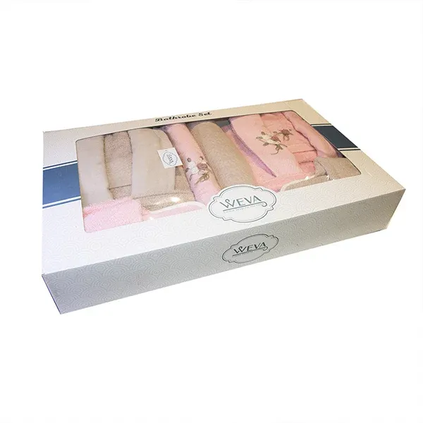 Weva Fancy Family Bathrobe Set - 100% Turkish Cotton - 12 Pcs - Pink & Taupe product thumbnail 2