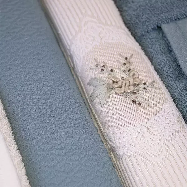 Weva Gladiouls Family Bathrobe Set - 100% Turkish Cotton - 12 Pcs - Beige & Petrol product thumbnail 3