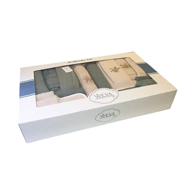 Weva Gladiouls Family Bathrobe Set - 100% Turkish Cotton - 12 Pcs - Beige & Petrol product thumbnail 5