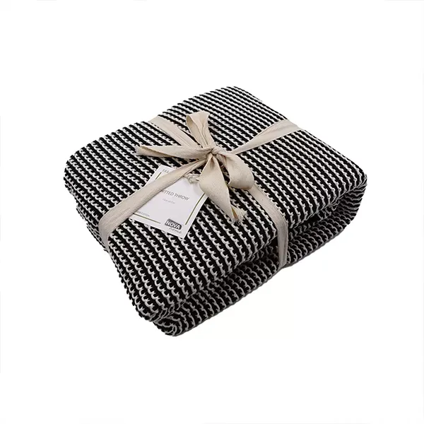 Nova Home Honey Bee Hand Knitted Throw - 100% Cotton - 130x160 cm - Black & Natural product thumbnail 2