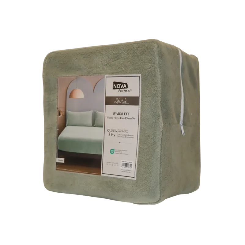 Nova Home WarmFit Winter Microfleece Fitted Sheet Set - Green (Available in Sizes) product thumbnail 2
