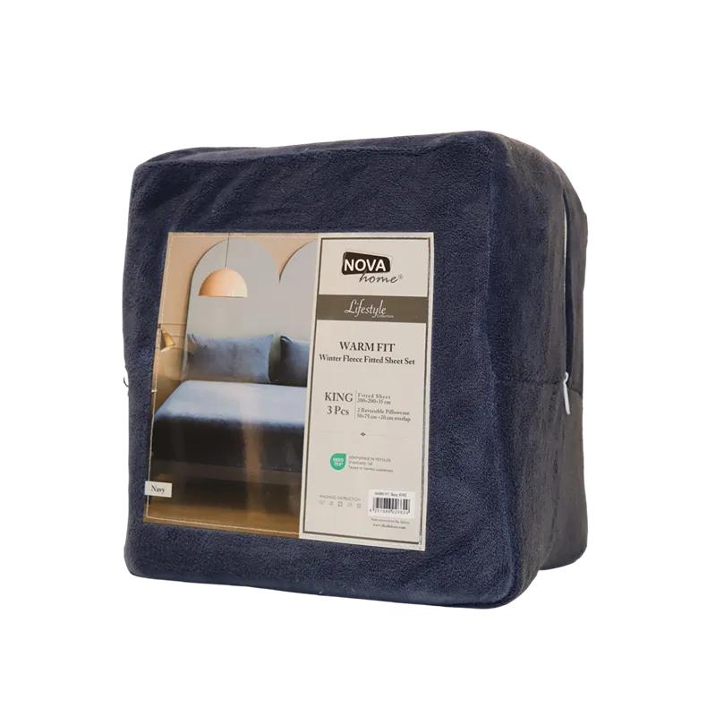 Nova Home WarmFit Winter Microfleece Fitted Sheet Set - Navy (Available in Sizes) product thumbnail 2