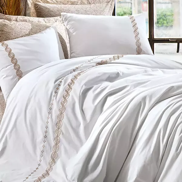 Nova Home Ines Embroidered Duvet Cover Set - 100% Cotton - King & Super King - 6 Pcs - Beige product thumbnail 2