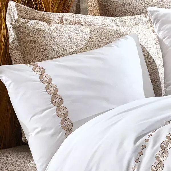 Nova Home Ines Embroidered Duvet Cover Set - 100% Cotton - King & Super King - 6 Pcs - Beige product thumbnail 4