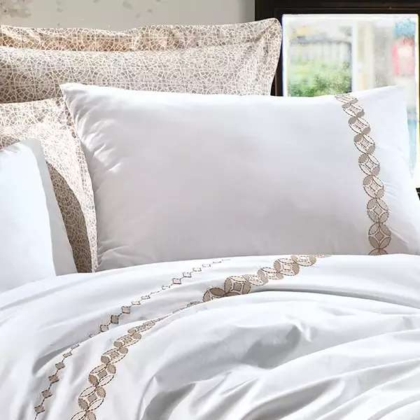 Nova Home Ines Embroidered Duvet Cover Set - 100% Cotton - King & Super King - 6 Pcs - Beige product thumbnail 5