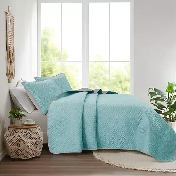 Nova Home "Cross" Bed Spread Set - 3 Pcs - Twin - Silver & Jade product thumbnail 5