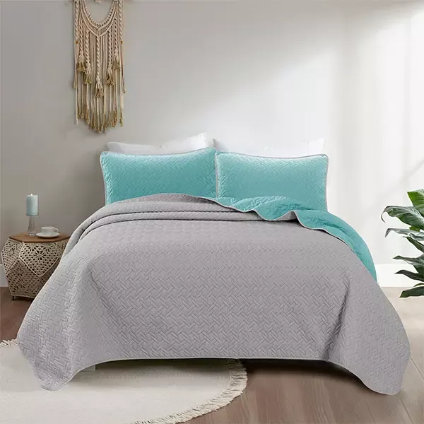Nova Home "Cross" Bed Spread Set - 4 Pcs - King - Silver & Jade product thumbnail 2