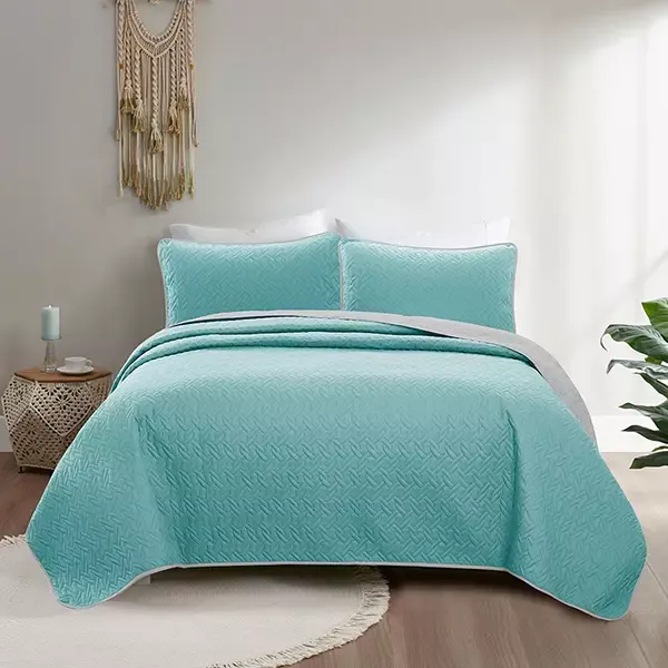 Nova Home "Cross" Bed Spread Set - 3 Pcs - Twin - Silver & Jade product thumbnail 2