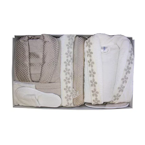 Weva Jasmine Family Bathrobe Set - 100% Turkish Cotton - 12 Pcs - Cream & Beige product thumbnail 2