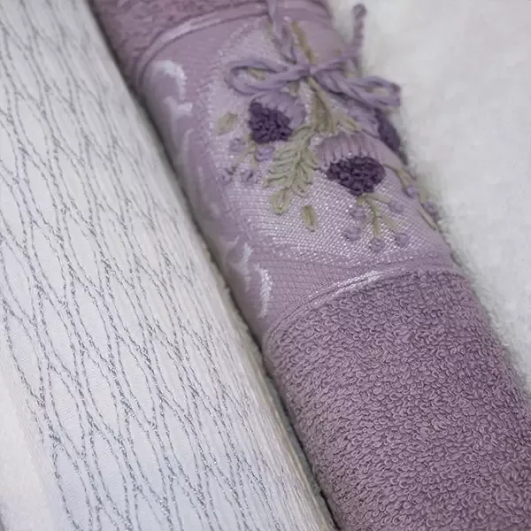 Weva Lantana Family Bathrobe Set - 100% Turkish Cotton - 12 Pcs - White & Purple product thumbnail 5