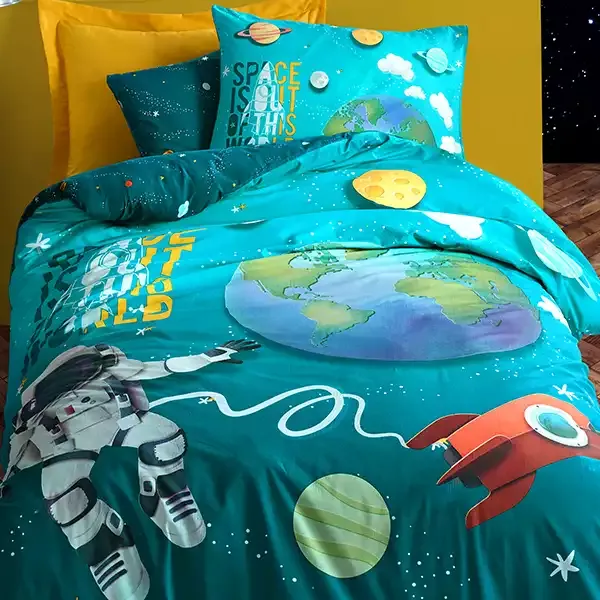 Nova Home Little Astronaut kids Duvet Cover Set - 100% Cotton - Single & Twin - 3 Pcs - Blue product thumbnail 2