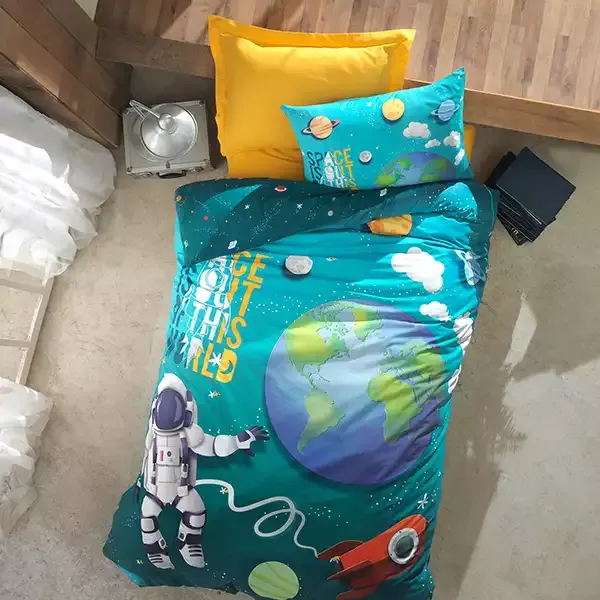 Nova Home Little Astronaut kids Duvet Cover Set - 100% Cotton - Single & Twin - 3 Pcs - Blue product thumbnail 5