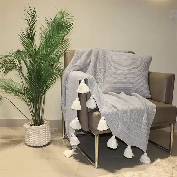 Nova Home Marled Hand Knitted Cushion Cover - 100% Cotton - 45x45 cm - Grey & Natural product thumbnail 3