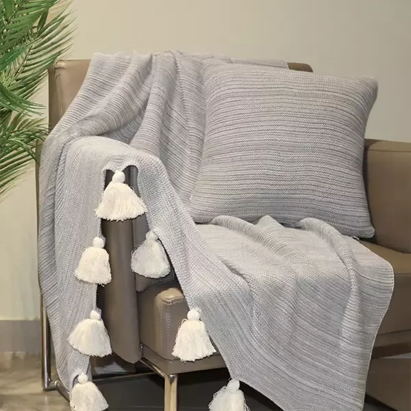 Nova Home Marled Hand Knitted Cushion Cover - 100% Cotton - 45x45 cm - Grey & Natural product thumbnail 5