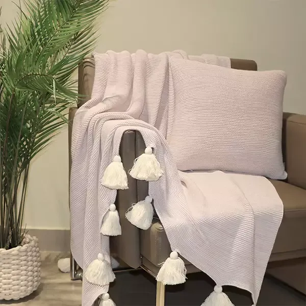 Nova Home Marled Hand Knitted Cushion Cover - 100% Cotton - 45x45 cm - Pink & Natural product thumbnail 5