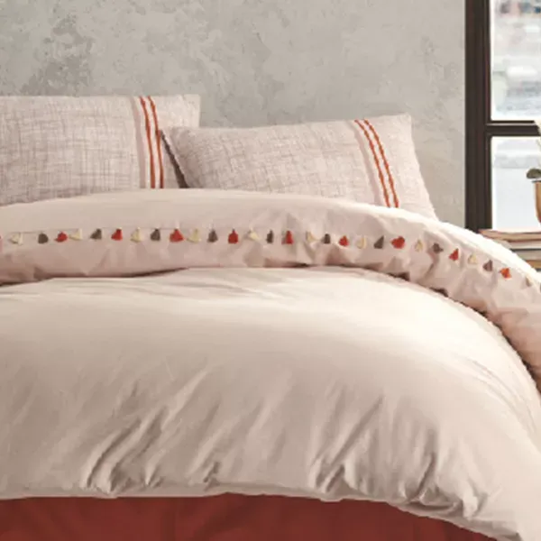 Nova Home Merri Duvet Cover Set With Tassels - 100% Cotton - Beige (Available in Sizes) product thumbnail 2