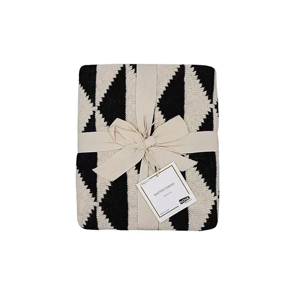 Nova Home Moel Hand Knitted Throw - 100% Cotton - 130x160 cm - Black & Natural product thumbnail 2