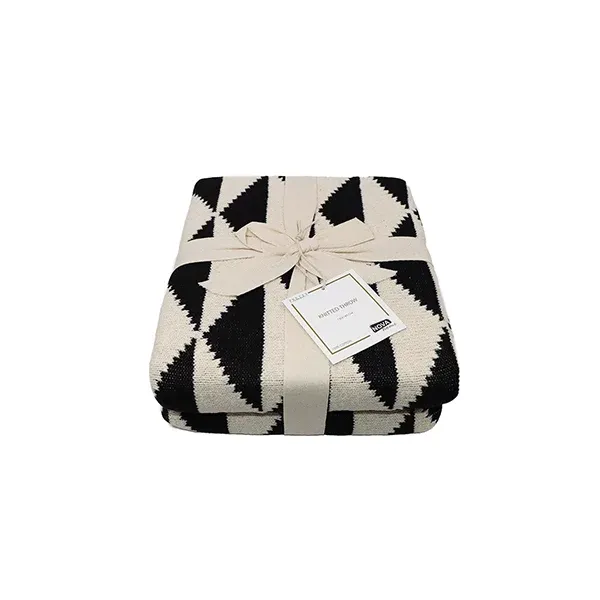 Nova Home Moel Hand Knitted Throw - 100% Cotton - 130x160 cm - Black & Natural product thumbnail 4