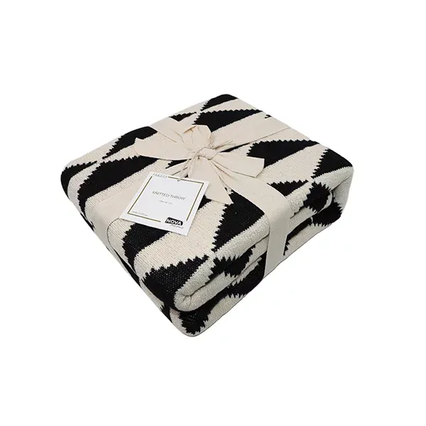 Nova Home Moel Hand Knitted Throw - 100% Cotton - 130x160 cm - Black & Natural product thumbnail 5