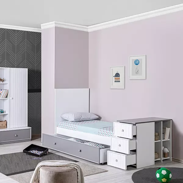 Pierre Cardin Neo Baby's Bed Convertible To Kid's Bed With Studying Desk - With Mattress - White product thumbnail 2
