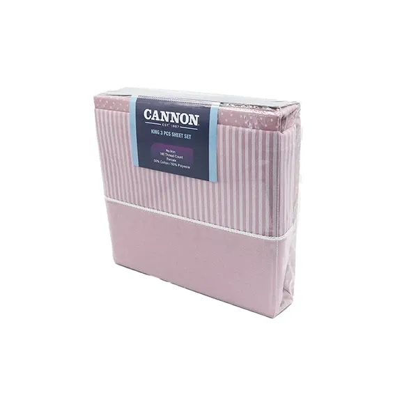 Cannon Dots & Stripes Fitted Sheet Set - Poly Cotton - Queen - 3 Pcs - OldRose product thumbnail 6