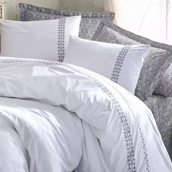 Nova Home Paola Embroidered Duvet Cover Set - 100% Cotton - King & Super King - 6 Pcs - Grey product thumbnail 2