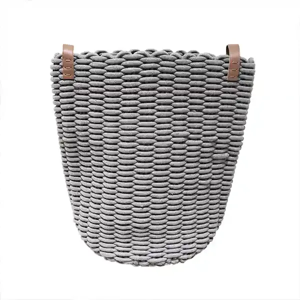 Weva Ridger Cotton Laundry Basket With Leather Handle - Grey product thumbnail 4