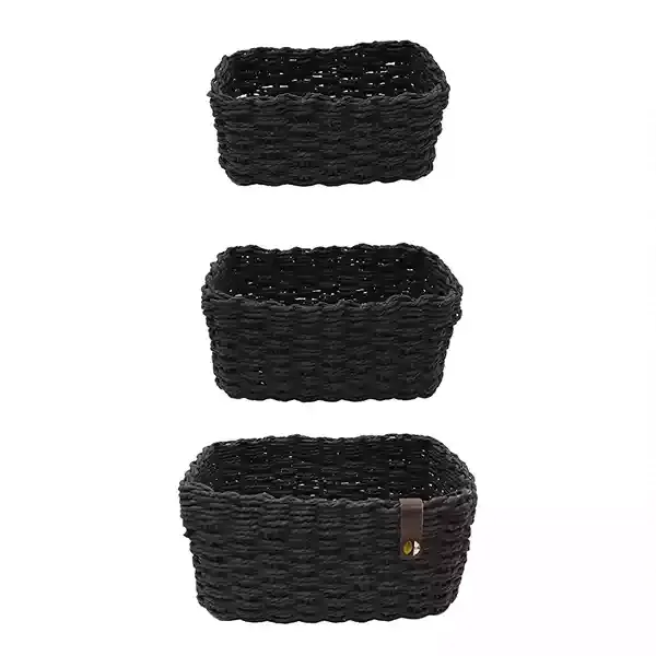Weva Stack Faux Rattan Storage Basket Set - 3 Pcs - Black product thumbnail 4