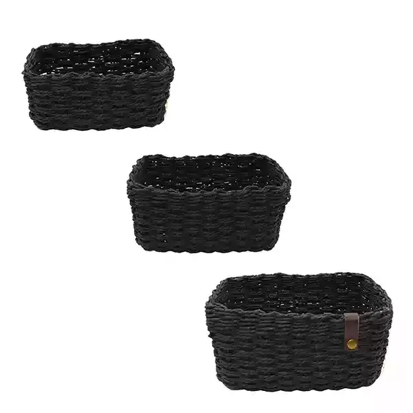 Weva Stack Faux Rattan Storage Basket Set - 3 Pcs - Black product thumbnail 4