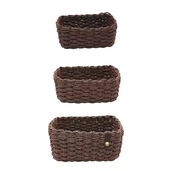 Weva Stack Faux Rattan Storage Basket Set - 3 Pcs - Dark Brown product thumbnail 4