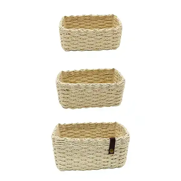 Weva Stack Faux Rattan Storage Basket Set - 3 Pcs - Ivory product thumbnail 4