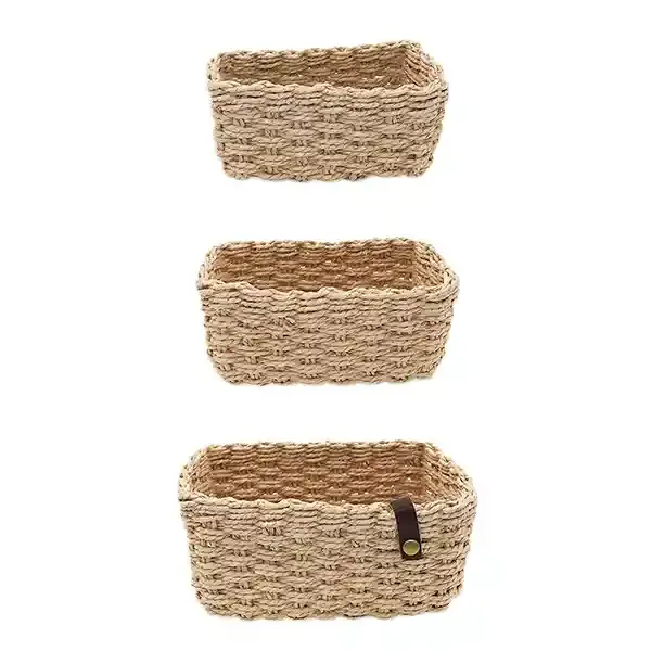 Weva Stack Faux Rattan Storage Basket Set - 3 Pcs - Natural product thumbnail 4