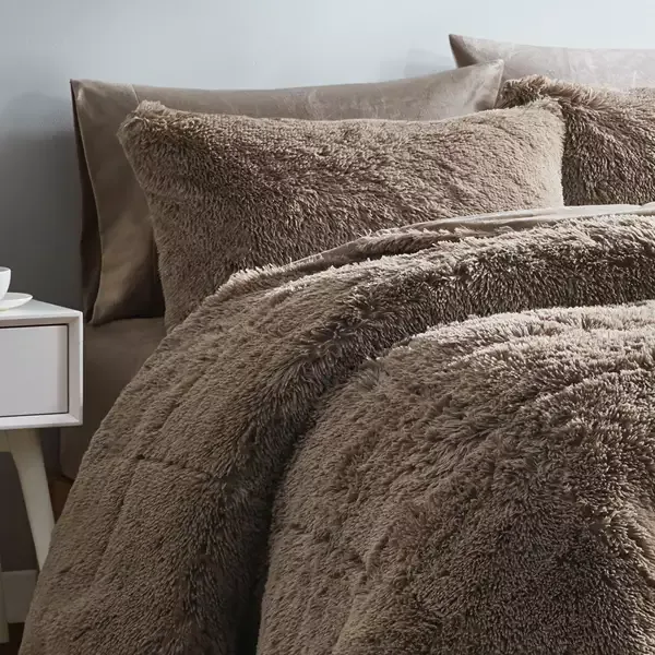 Nova Home Malea Winter Long Shaggy Fur Comforter Set - Single & Twin- 4 Pcs - Taupe product thumbnail 2