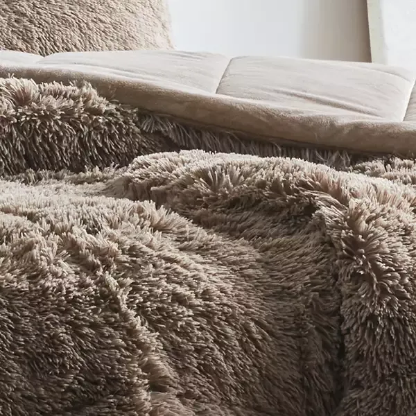 Nova Home Malea Winter Long Shaggy Fur Comforter Set - Single & Twin- 4 Pcs - Taupe product thumbnail 4