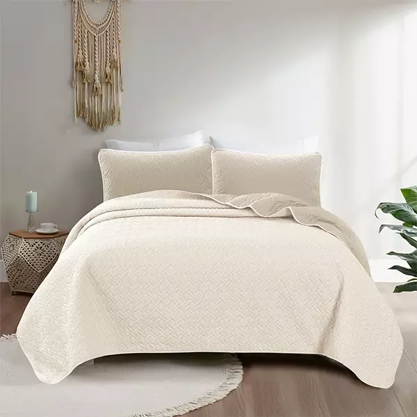 Nova Home "Cross" Bed Spread Set - Taupe & Ivory product thumbnail 2