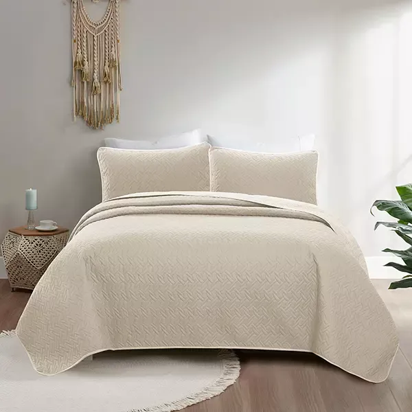 Nova Home "Cross" Bed Spread Set - Taupe & Ivory product thumbnail 3