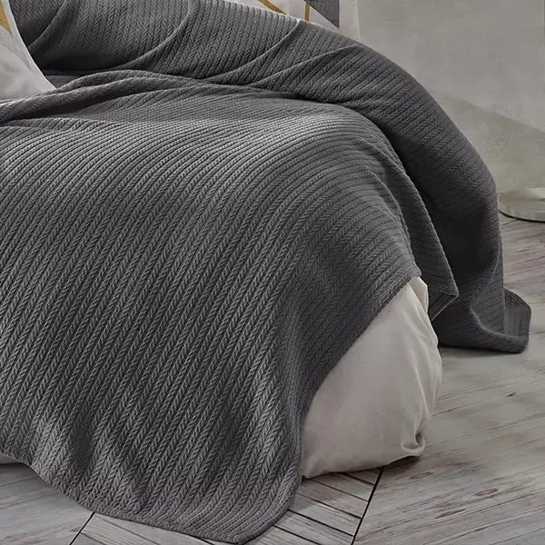 Nova Home Trigon Pique Bedspread Set - 100% Cotton - Single & Twin - 3 Pcs - Antracite product thumbnail 3