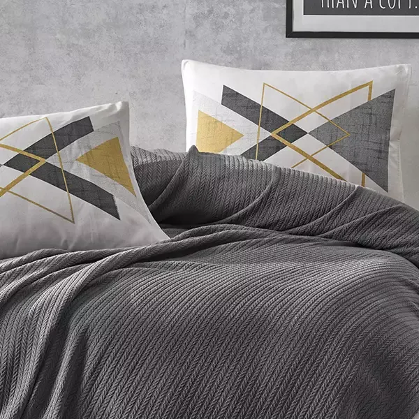Nova Home Trigon Pique Bedspread Set - 100% Cotton - King & Super King - 4 Pcs - Antracite product thumbnail 4