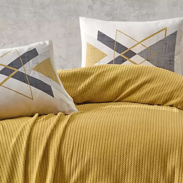 Nova Home Trigon Pique Bedspread Set - 100% Cotton - Single & Twin - 3 Pcs - Yellow product thumbnail 3